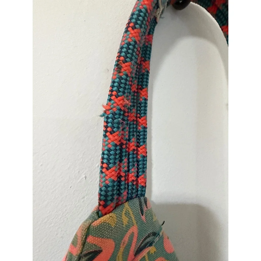 KAVU Rope Bag Flamingo Print Canvas Sling Backpack Blue Pink